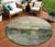 8' Fern Green Gold And Gray Round Abstract Washable Indoor Outdoor Area Rug