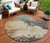 8' Rust Beige And Charcoal Round Abstract Washable Indoor Outdoor Area Rug