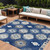 10' X 14' Navy Blue Ivory And Gray Southwestern Washable Indoor Outdoor Area Rug