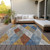 8' X 10' Gray Gold And Blue Argyle Washable Indoor Outdoor Area Rug