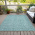 10' X 14' Teal Blue And Aqua Floral Washable Indoor Outdoor Area Rug