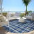 8' Round Navy and Ivory Round Plaid Washable Non Skid Indoor Outdoor Area Rug