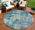 8' Teal Blue Gray And Ivory Round Abstract Washable Indoor Outdoor Area Rug