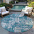 8' Teal Blue Gray And Ivory Round Abstract Washable Indoor Outdoor Area Rug