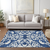8' X 10' Navy Blue And Ivory Damask Washable Indoor Outdoor Area Rug