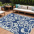 8' X 10' Navy Blue And Ivory Damask Washable Indoor Outdoor Area Rug - Navy Blue, Ivory
