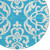 8' Turquoise And Ivory Round Damask Washable Indoor Outdoor Area Rug