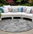8' Round Gray and Ivory Round Abstract Washable Non Skid Indoor Outdoor Area Rug