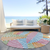 8' Blue Green And Pink Round Floral Washable Indoor Outdoor Area Rug