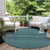 8' Round Turquoise Round Striped Washable Non Skid Indoor Outdoor Area Rug