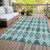 10' X 14' Teal Blue Aqua And Charcoal Moroccan Washable Indoor Outdoor Area Rug