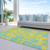 8' X 10' Yellow And Aqua Floral Washable Indoor Outdoor Area Rug