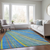9' X 12' Denim Blue Sky Blue And Gold Striped Washable Indoor Outdoor Area Rug