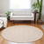 8' Peach And Beige Round Geometric Washable Indoor Outdoor Area Rug