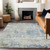 10' X 14' Blue Gray And Green Abstract Washable Indoor Outdoor Area Rug