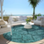 8' Teal Blue And Aqua Round Floral Washable Indoor Outdoor Area Rug