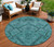 8' Teal Blue And Aqua Round Floral Washable Indoor Outdoor Area Rug - Teal Blue, Aqua