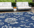 10' X 14' Navy Blue And Gray Floral Washable Indoor Outdoor Area Rug