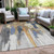 8' X 10' Navy Blue And Gold Abstract Washable Indoor Outdoor Area Rug