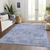 8' X 10' Sky Blue Ivory And Gray Damask Washable Indoor Outdoor Area Rug