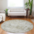 8' Taupe Light Yellow And Ivory Round Abstract Washable Indoor Outdoor Area Rug