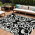9' X 12' Black And Ivory Damask Washable Indoor Outdoor Area Rug