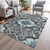 10' X 14' Teal Blue And Charcoal Damask Washable Indoor Outdoor Area Rug