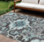 10' X 14' Teal Blue And Charcoal Damask Washable Indoor Outdoor Area Rug