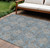 9' X 12' Blue Gray And Silver Floral Washable Indoor Outdoor Area Rug