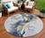 8' Blue And Gold Round Abstract Washable Indoor Outdoor Area Rug - Blue, Gold