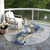 8' Blue And Gold Round Abstract Washable Indoor Outdoor Area Rug - Blue, Gold
