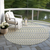 8' Linen And Lime Green Round Striped Washable Indoor Outdoor Area Rug