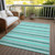 9' X 12' Turquoise Striped Washable Indoor Outdoor Area Rug