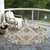 8' Ivory Green And Brown Round Floral Washable Indoor Outdoor Area Rug