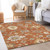 10' X 14' Orange Ivory And Gray Floral Washable Indoor Outdoor Area Rug
