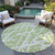 8' Round Green and White Round Abstract Washable Non Skid Indoor Outdoor Area Rug