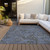 10' X 14' Charcoal Gray And Blue Paisley Washable Indoor Outdoor Area Rug