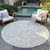 8' Pink Green And Beige Round Geometric Washable Indoor Outdoor Area Rug