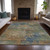 8' X 10' Denim Blue Beige And Copper Abstract Washable Indoor Outdoor Area Rug