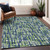 8' X 10' Navy Blue Green And Ivory Abstract Washable Indoor Outdoor Area Rug