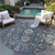 8' Navy Blue Beige And Taupe Round Oriental Washable Indoor Outdoor Area Rug