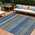 8' X 10' Navy Blue Sky Blue And Taupe Striped Washable Indoor Outdoor Area Rug