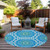 8' Ivory And Sky Blue Round Floral Medallion Washable Indoor Outdoor Area Rug
