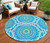 8' Ivory And Sky Blue Round Floral Medallion Washable Indoor Outdoor Area Rug