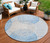 8' Ivory Blue And Taupe Round Polka Dot Washable Indoor Outdoor Area Rug