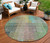 8' Green Gold And Teal Blue Round Abstract Washable Indoor Outdoor Area Rug