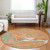 8' Orange Green And Beige Round Abstract Washable Indoor Outdoor Area Rug