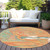 8' Orange Green And Beige Round Abstract Washable Indoor Outdoor Area Rug