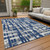 9' X 12' Navy Blue Gray And Ivory Striped Washable Indoor Outdoor Area Rug - Navy Blue, Gray, Ivory