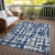 9' X 12' Navy Blue Gray And Ivory Striped Washable Indoor Outdoor Area Rug - Navy Blue, Gray, Ivory